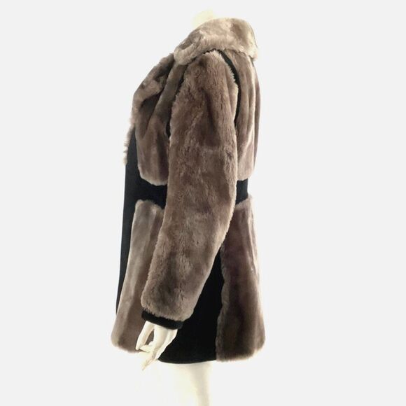 VINTAGE 60s Open Front Faux Fur and Suede Paneled Coat Patchwork Mixed Media - Picture 2 of 10